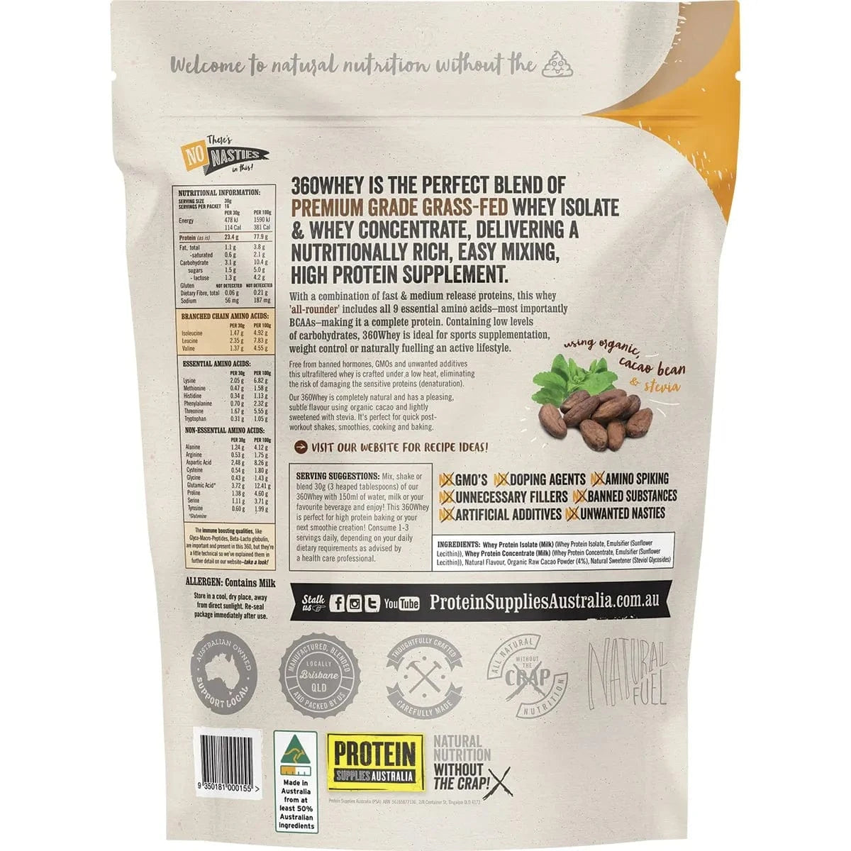 Protein Supplies Aust. Vitamins & Supplements Protein Supplies Aust. 360Whey (Wpi+Wpc Combo) Chocolate