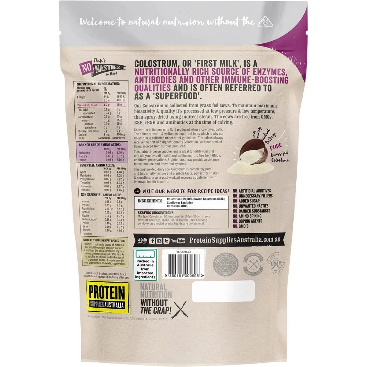 Protein Supplies Aust. Vitamins & Supplements Protein Supplies Aust. Colostrum (Grass Fed) Pure - 20% Immunoglobulin (Igg)