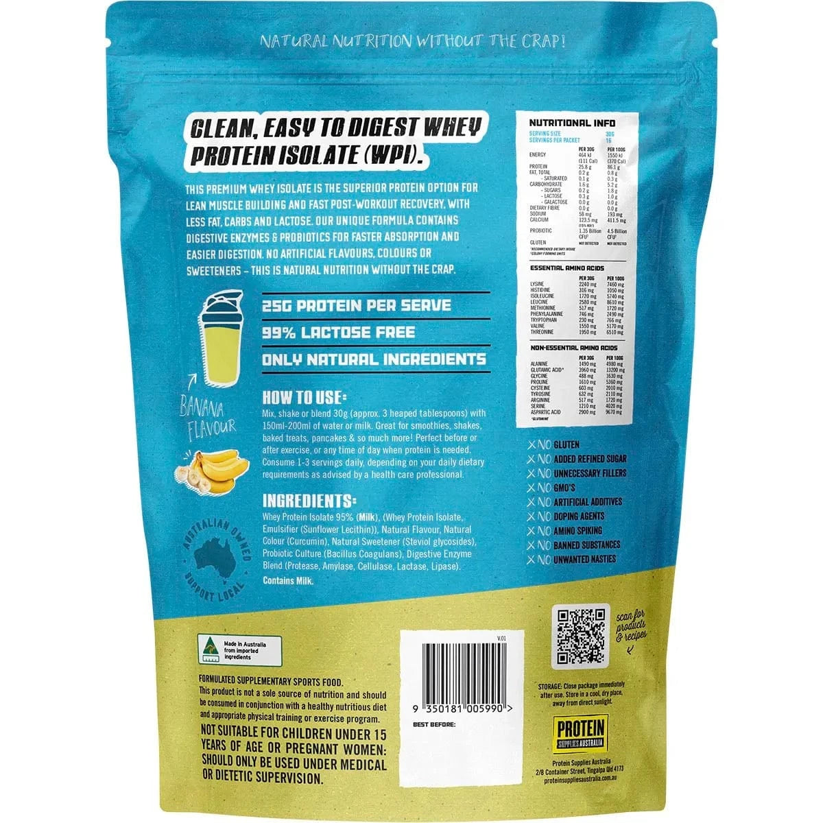 Protein Supplies Aust. Vitamins & Supplements Protein Supplies Australia WPI Whey Protein Isolate Banana