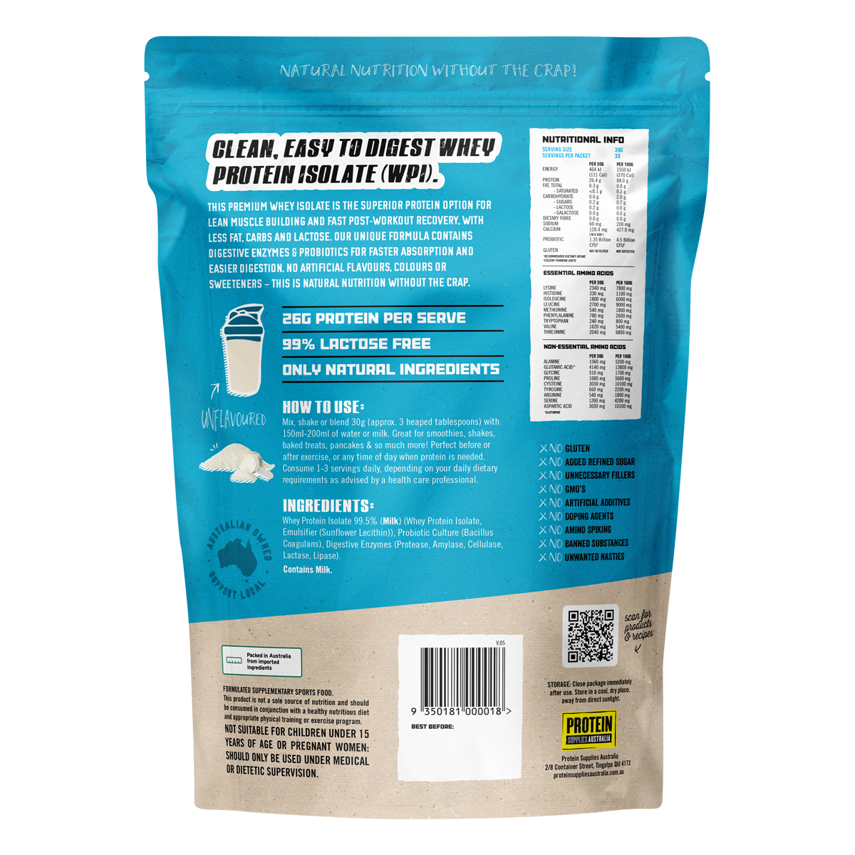 Protein Supplies Australia WPI Pure 1kg back image