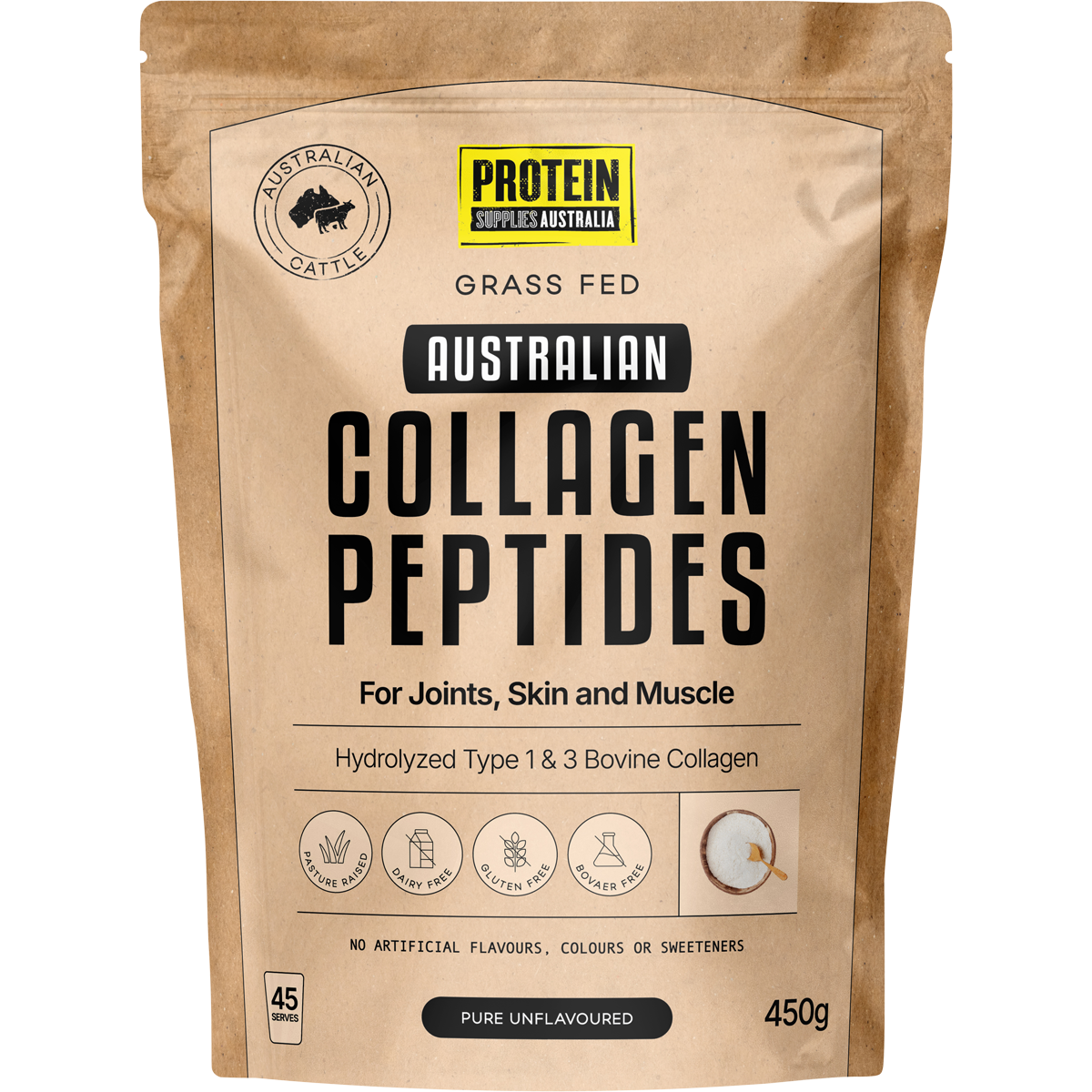 Protein Supplies Australia Australian Collagen Peptides Pure Unflavoured 450g — pt129 image