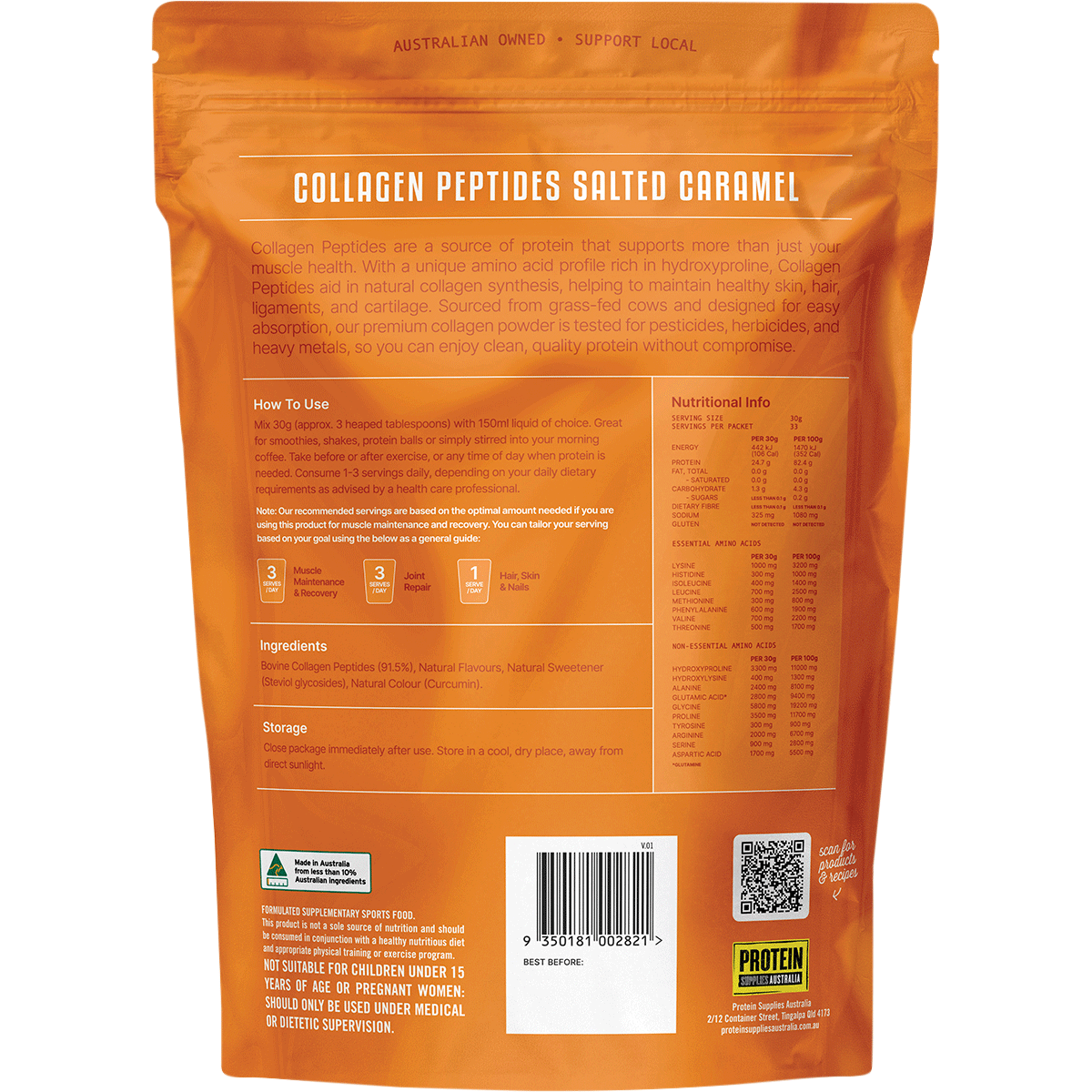 Protein Supplies Australia Collagen Peptides Salted Caramel 1kg back image