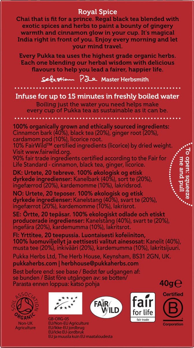 Pukka Herbs Organic Tea Pukka Herbs Original Chai Tea Bags (PACKET OF 20 SACHETS)