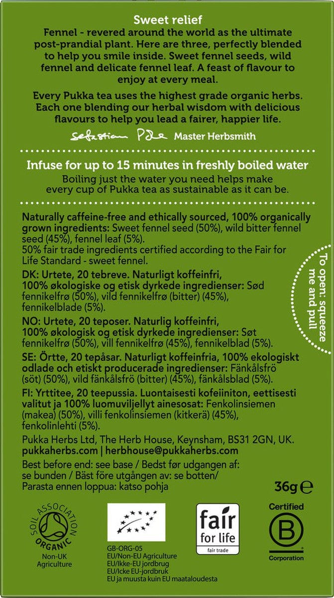 Pukka Herbs Organic Tea Pukka Herbs Three Fennel Tea Bags (PACKET OF 20 SACHETS)