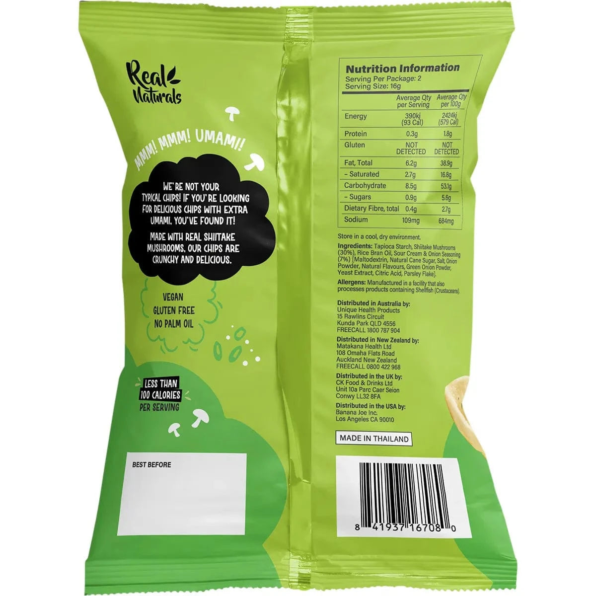 Real Naturals Snack Foods Real Naturals Shiitake Mushroom Chips Sour Cream & Onion 12 x 32g