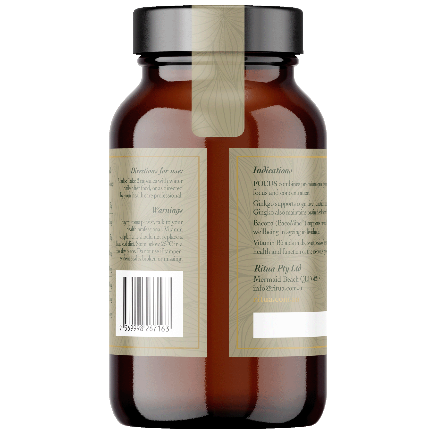 Ritua Vitamins & Supplements FOCUS BacoMind Ginko Cordyceps Tyrosine B6 by Ritua (60 caps)