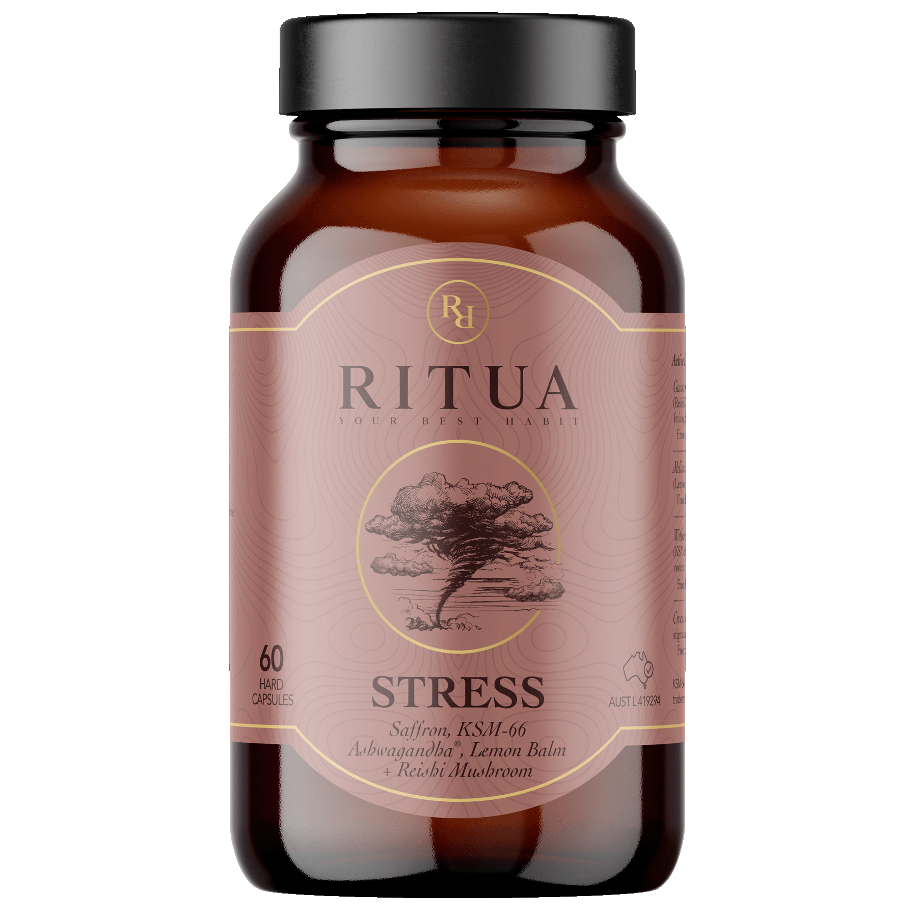 Ritua Vitamins & Supplements STRESS Saffron Ashwagandha Lemon Balm Reishi by Ritua (60 caps)