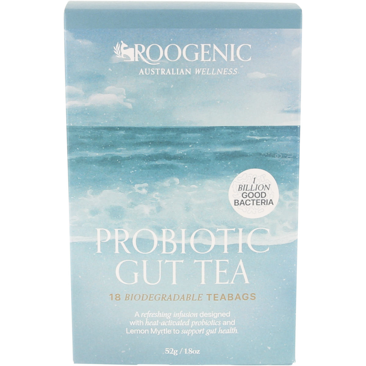 Roogenic Probiotic Gut Tea Bags 18pk official distributor packshot