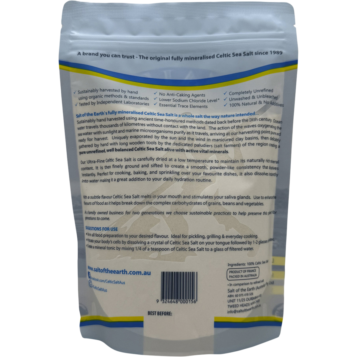 Salt Of The Earth Celtic Sea Salt Ultra Fine back image
