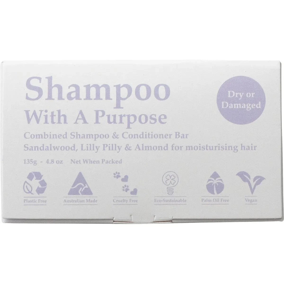 Shampoo with a Purpose Health & Beauty Shampoo with a Purpose Shampoo & Conditioner Bar Dry Or Damaged Hair 135g