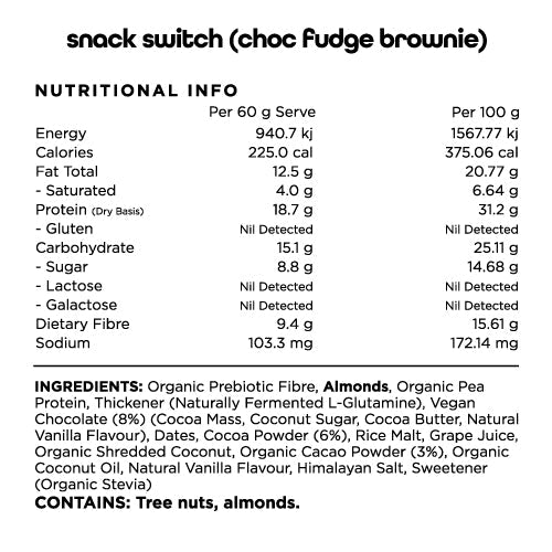 Switch Nutrition Protein Bar 20g Plant Based Choc Fudge Brownie 12 x 60g