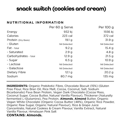 Switch Nutrition Plant Protein Bar Cookies and Cream 12x60g