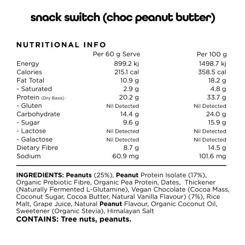 Switch Nutrition Protein Bar Plant Based Choc Peanut Butter 12 x 60g