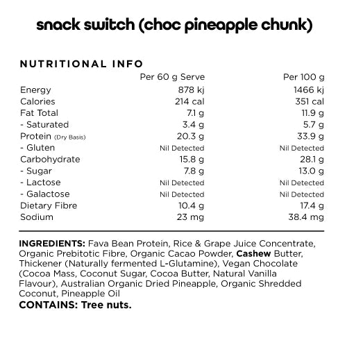 Switch Nutrition Plant Protein Bar Choc Pineapple Chunk 12x60g