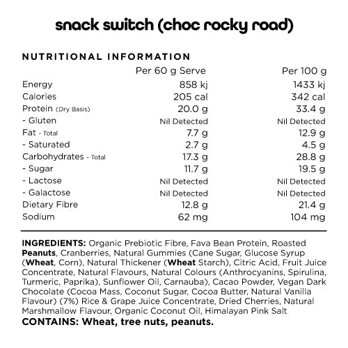 Switch Nutrition Protein Bar Plant Based Choc Rocky Road 12 x 60g