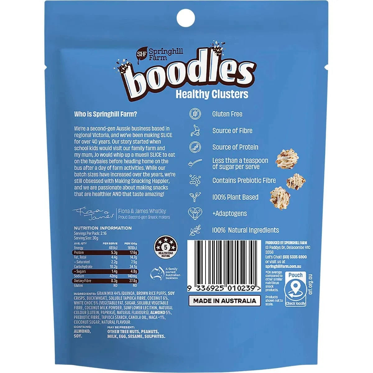 Springhill Farm Snack Foods Springhill Farm Boodles Healthy Clusters BLISS Coconut & Almond 65g