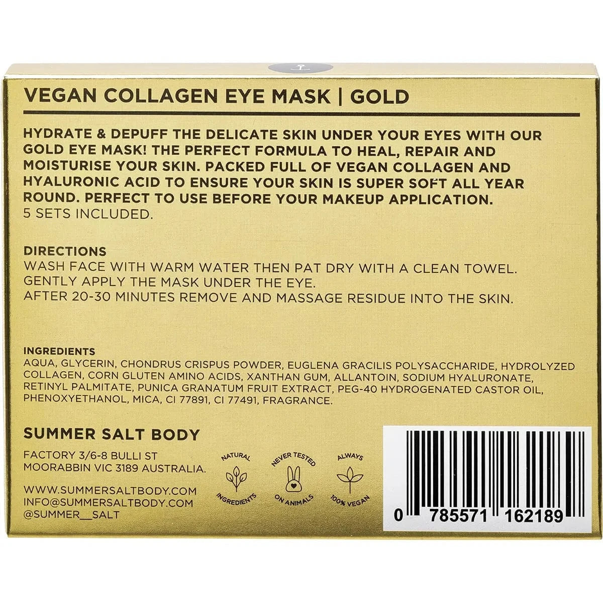 Summer Salt Body Health & Beauty Summer Salt Body Vegan Collagen Eye Mask Gold