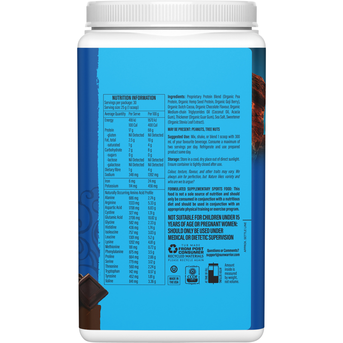 Sunwarrior Warrior Blend Chocolate 750g right-side image