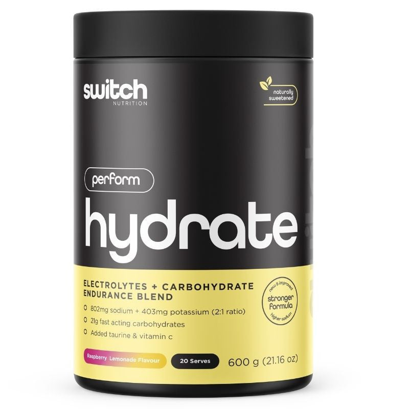 Switch Nutrition Hydrate Perform Raspberry Lemonade 600g — exact front pack image