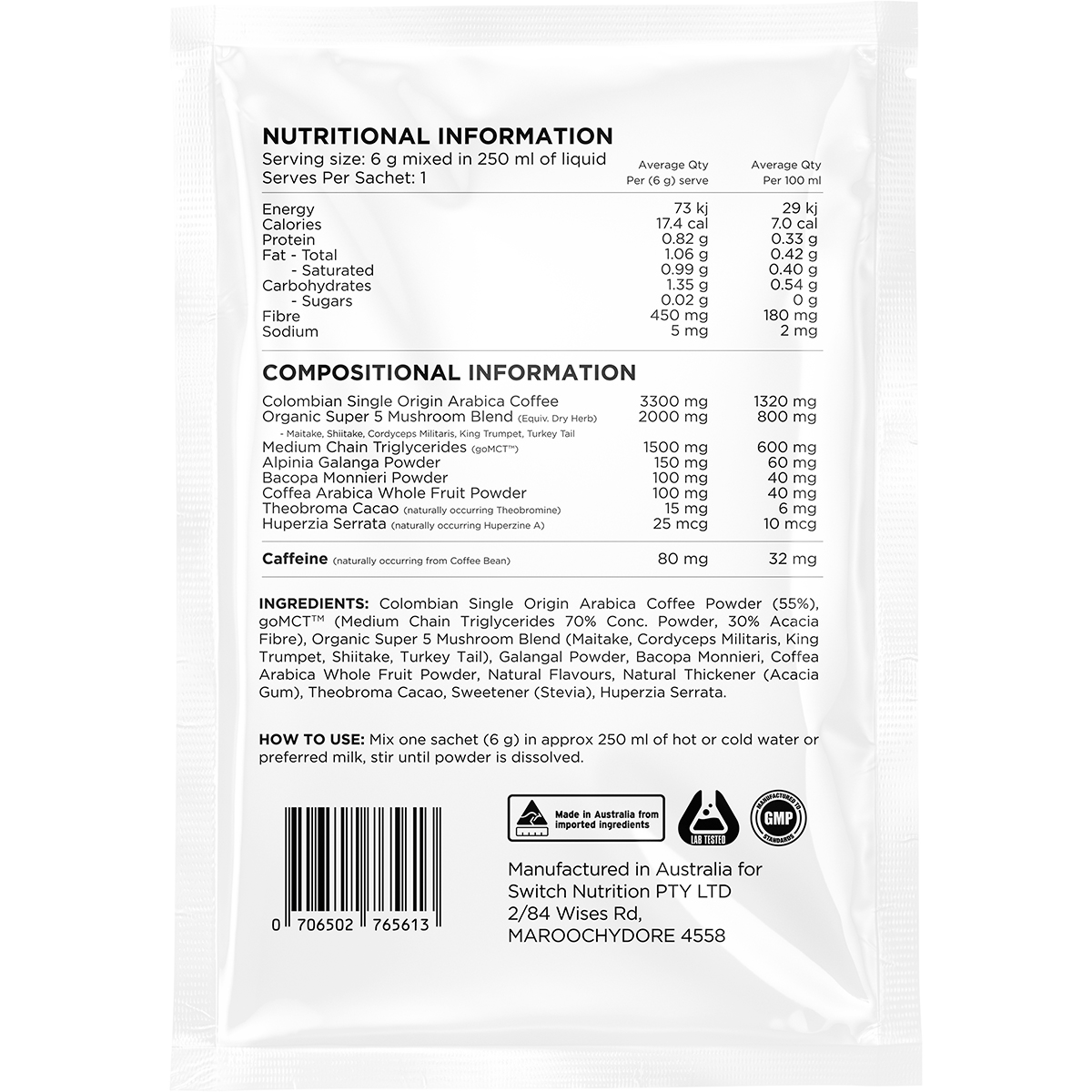 Switch Nutrition Coffee Mental Focus Elixir Espresso back image