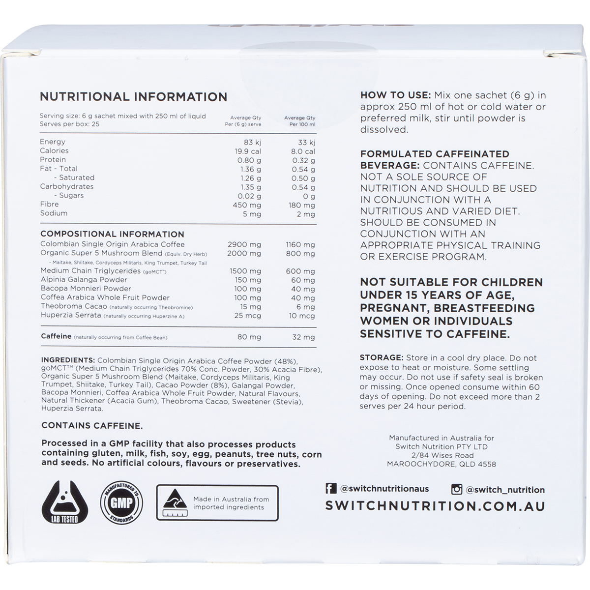 Switch Nutrition Coffee Mental Focus Elixir Cafe Mocha back image