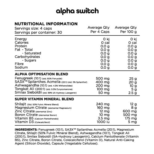 Switch Nutrition Vitamins & Supplements Switch Nutrition Alpha Male Support Formula 120 Caps