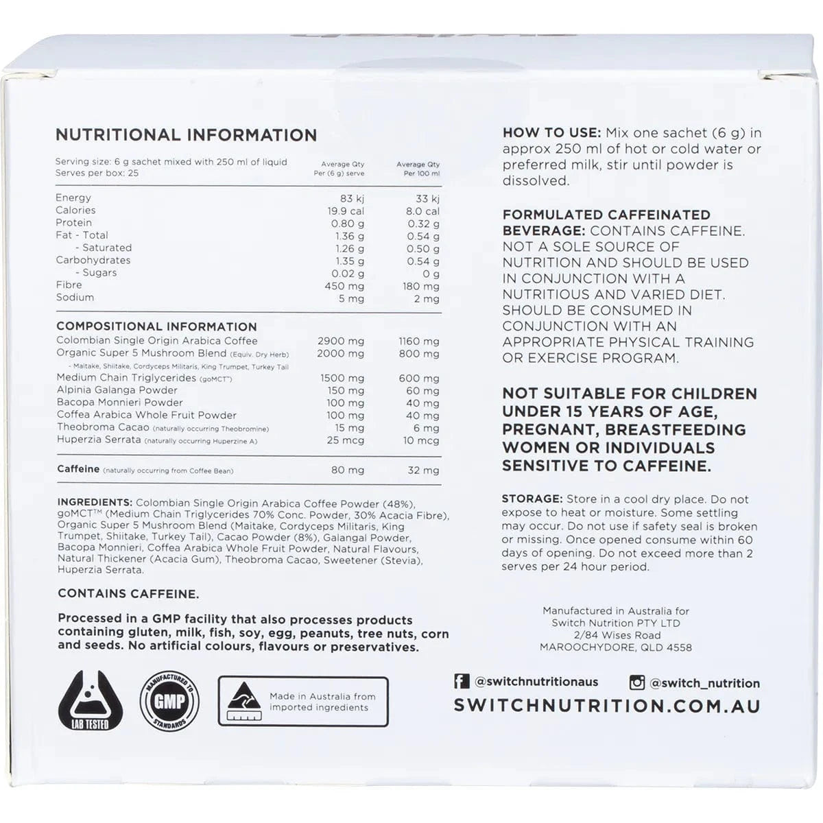 Switch Nutrition Vitamins & Supplements Switch Nutrition Coffee Mental Focus Elixir 25pk