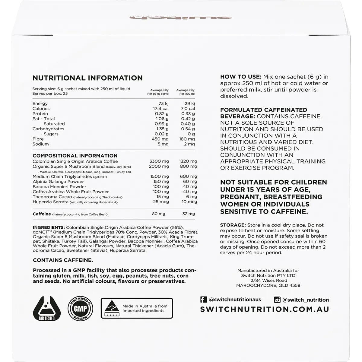 Switch Nutrition Vitamins & Supplements Switch Nutrition Coffee Mental Focus Elixir 25pk