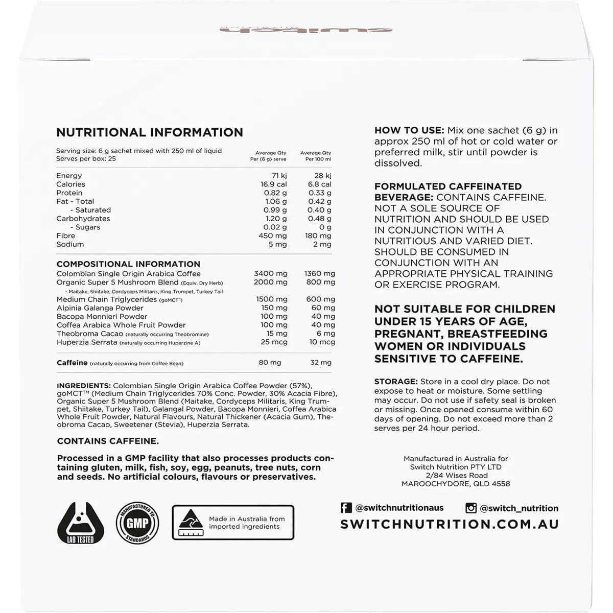 Switch Nutrition Vitamins & Supplements Switch Nutrition Coffee Mental Focus Elixir 25pk