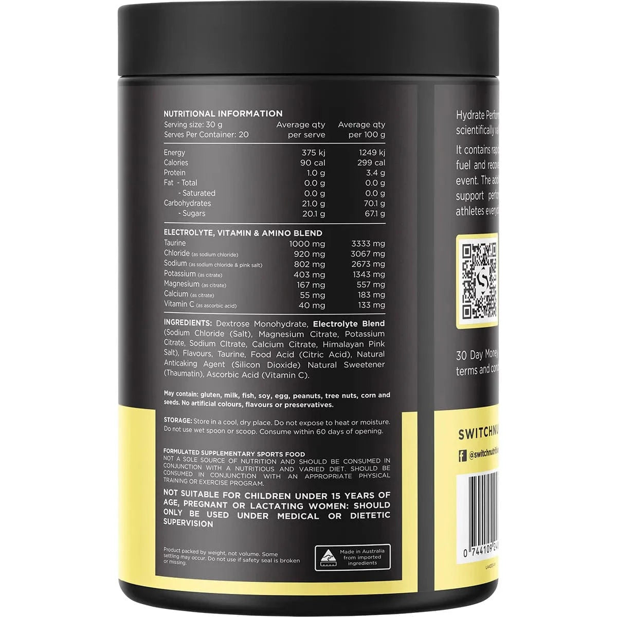 Switch Nutrition Vitamins & Supplements Switch Nutrition Hydrate Perform Electrolytes & Carbs Raspberry Lemonade 600g