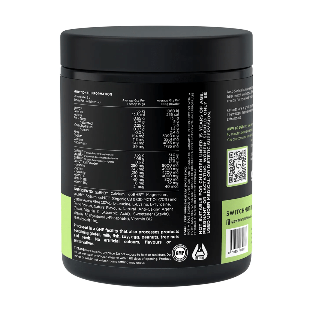 Switch Nutrition Vitamins & Supplements Switch Nutrition Keto BHB Ketogenic Performance Fuel Chocolate 150g