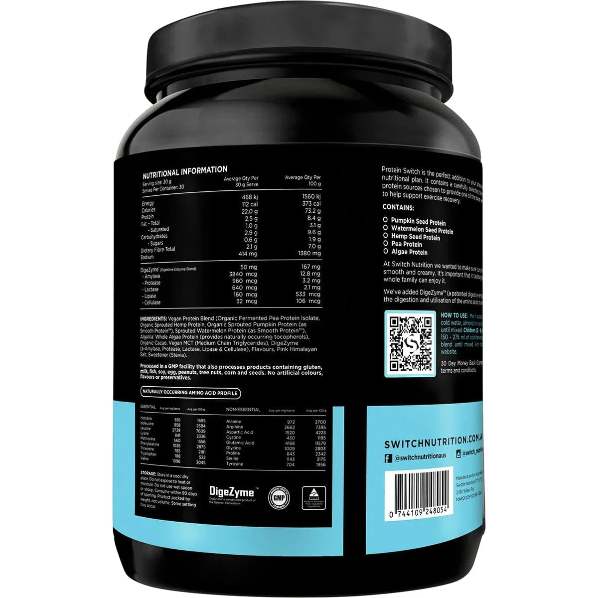 Switch Nutrition Vitamins & Supplements Switch Nutrition Protein Organic Sprouted Plant Choc Sea Salt 900g