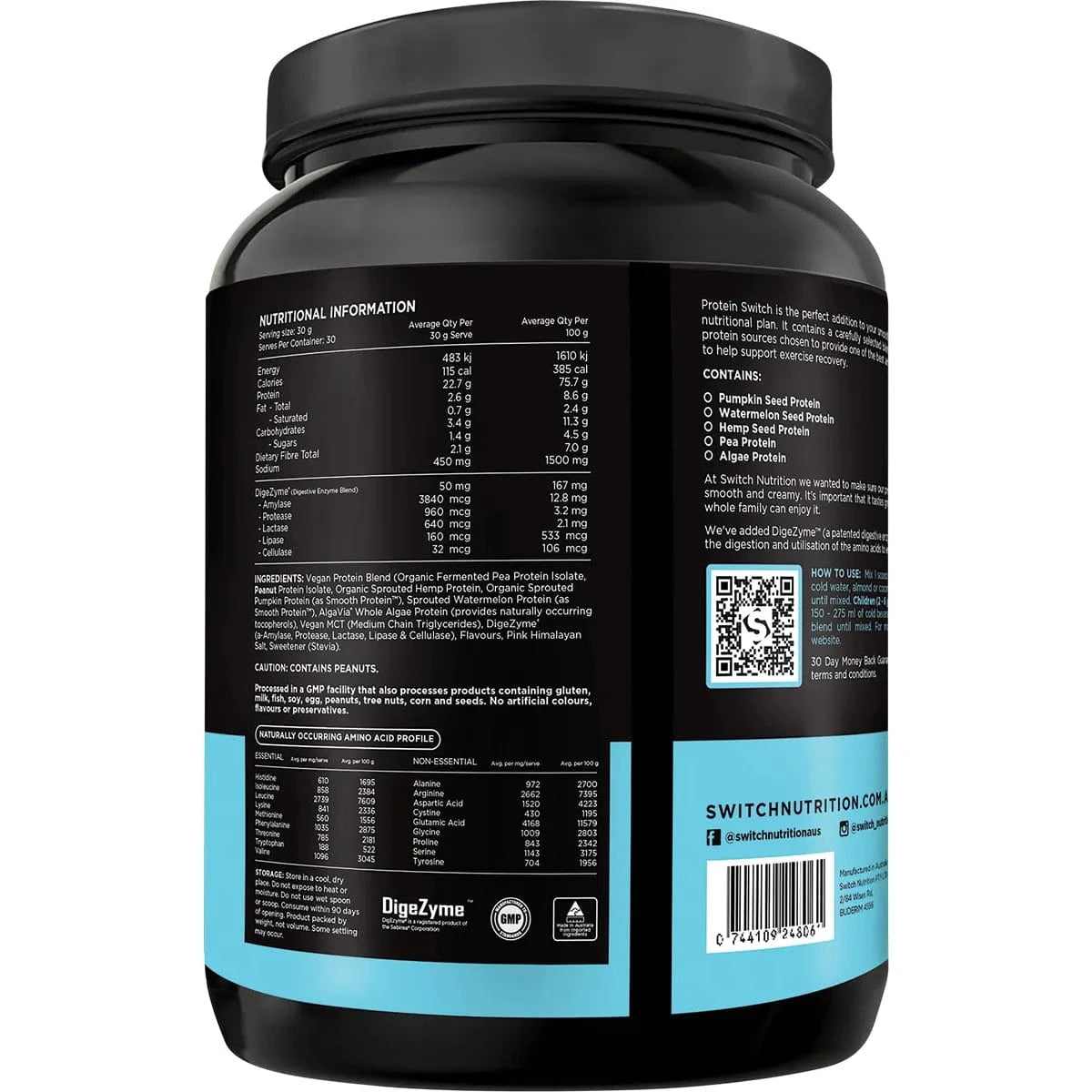 Switch Nutrition Vitamins & Supplements Switch Nutrition Protein Organic Sprouted Plant Peanut Butter Toffee 900g