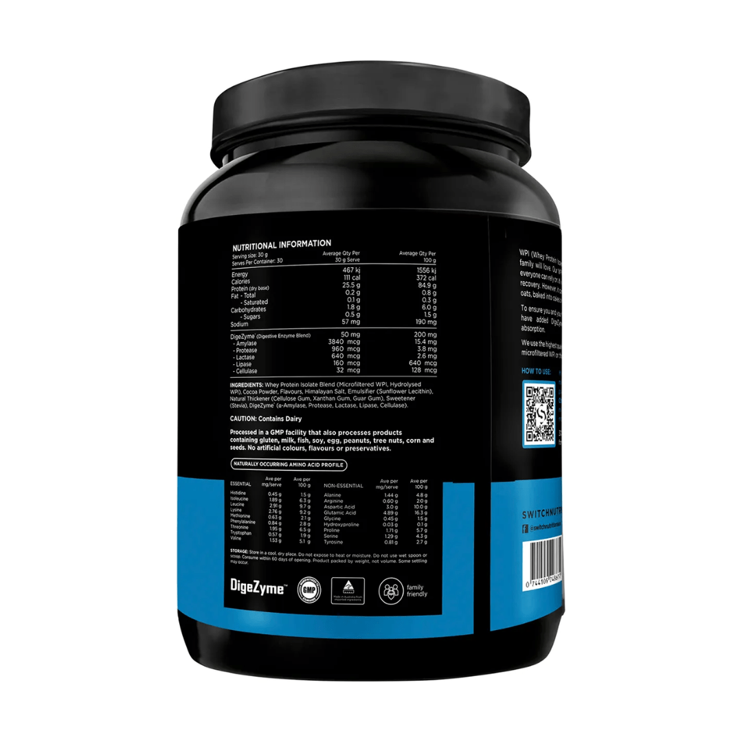 Switch Nutrition Vitamins & Supplements Switch Nutrition WPI Premium Whey Protein Isolate Milk Chocolate 900g