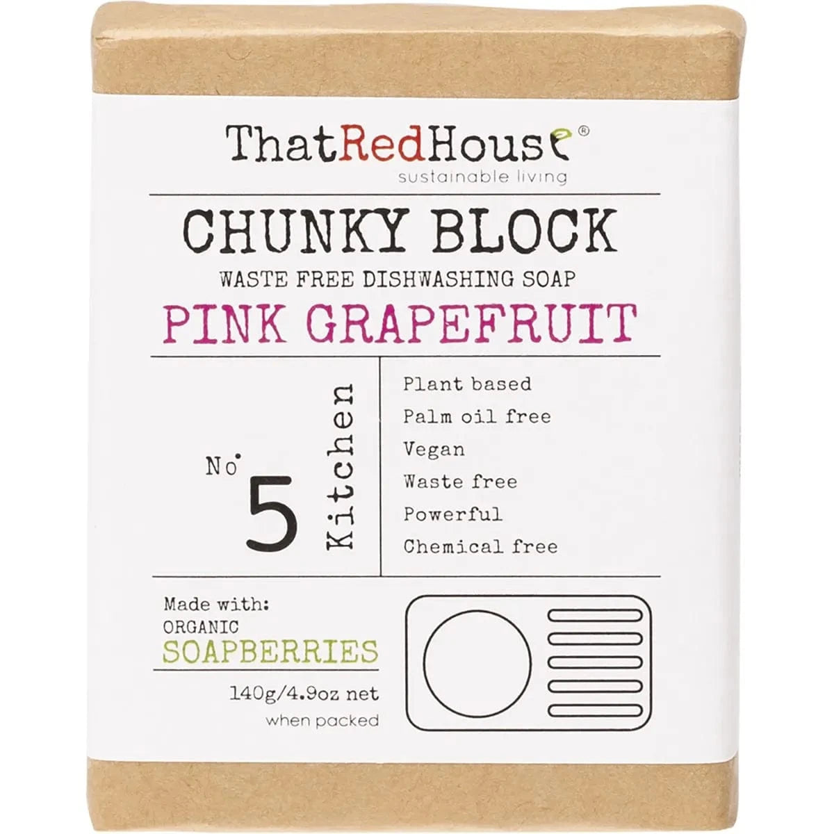 That Red House Laundry Supplies THAT RED HOUSE Chunky Block Dishwashing Soap Pink Grapefruit 140g
