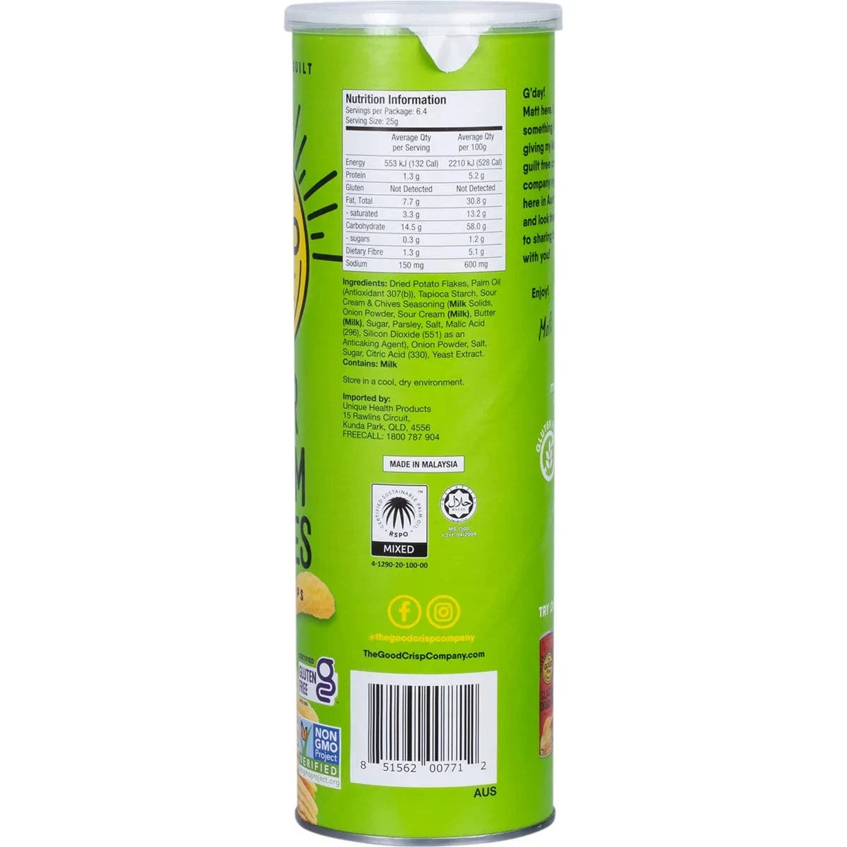 The Good Crisp Company Snack Foods The Good Crisp Company Potato Crisps Sour Cream & Chives