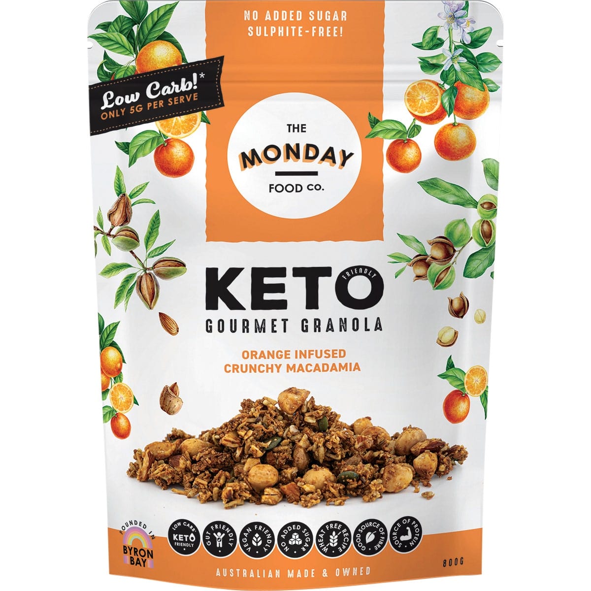 THE MONDAY FOOD CO Cereal & Granola 800gms THE MONDAY FOOD CO Keto Granola Orange Infused Crunchy Macadamia