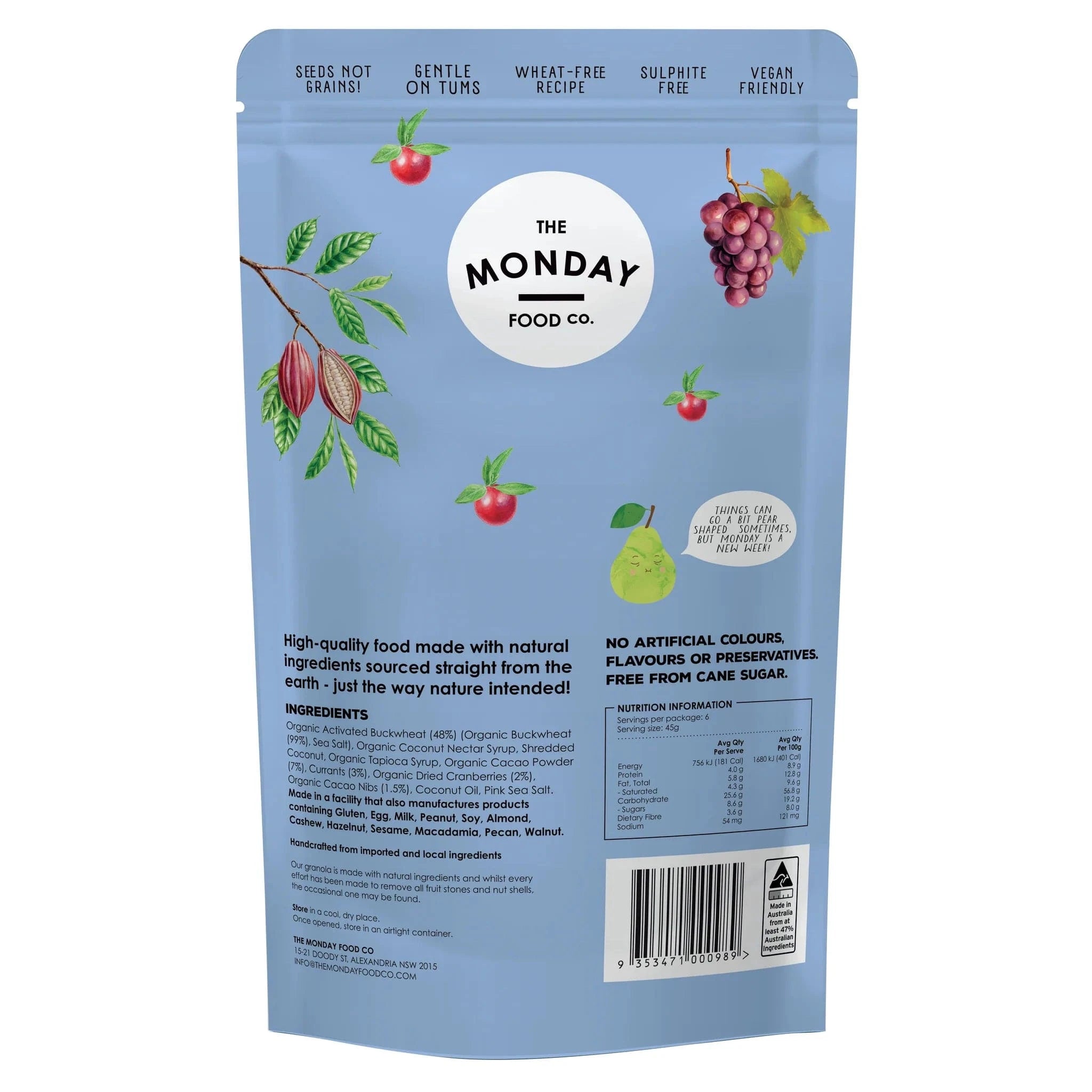 The Monday Food Co Cereal & Granola The Monday Food Co Activated Buckwheat Granola Cacao Berry