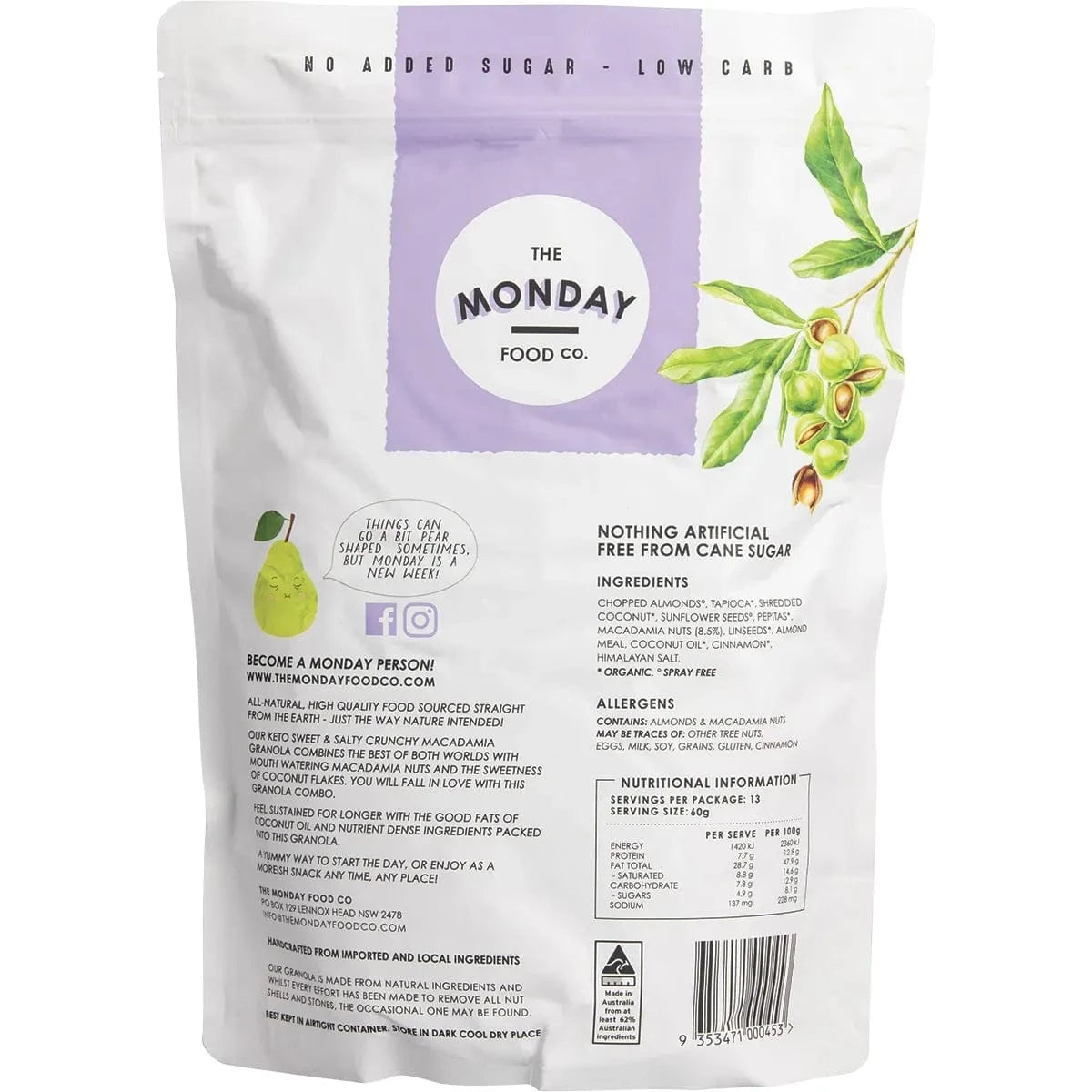 The Monday Food Co Cereal & Granola The Monday Food Co Keto Gourmet Granola Sweet Crunchy Macadamia Clusters
