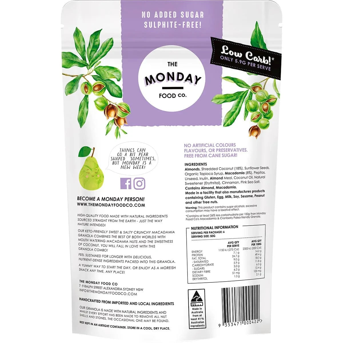 The Monday Food Co Cereal & Granola The Monday Food Co Keto Gourmet Granola Sweet Crunchy Macadamia Clusters