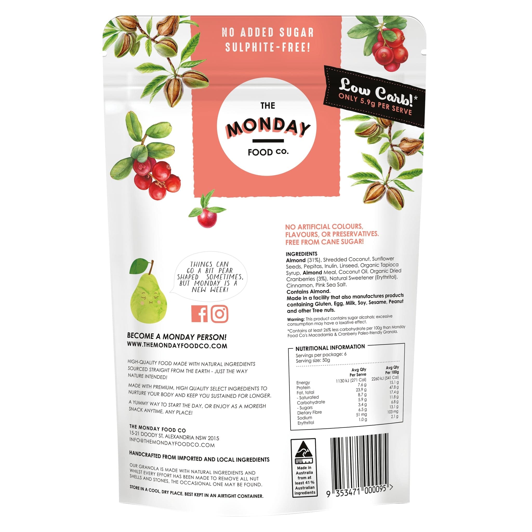 THE MONDAY FOOD CO Cereal & Granola THE MONDAY FOOD CO Keto Granola Cranberry Clusters