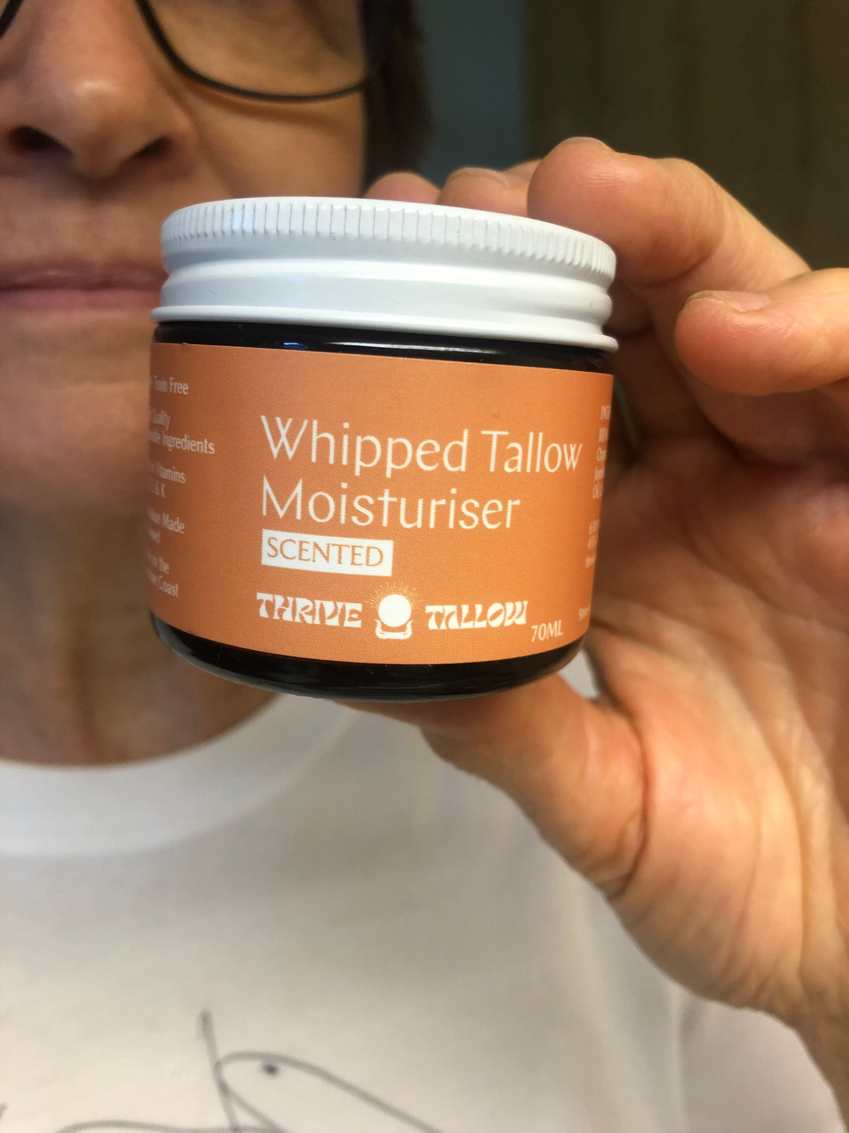 Thrive Tallow Whipped Tallow Moisturiser Scented 70ml exact product lifestyle image