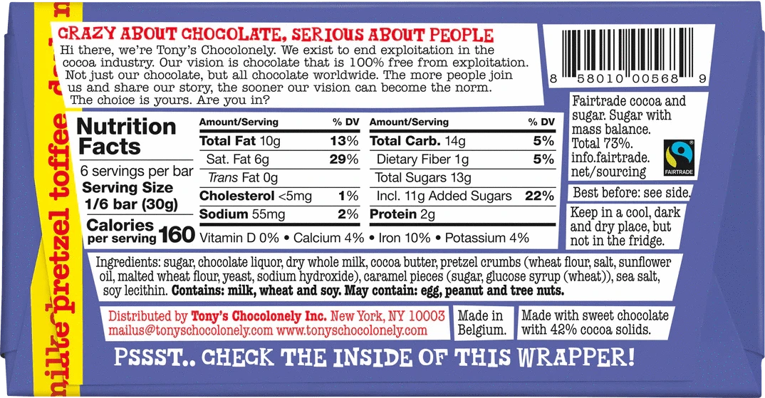 Tony's Chocolonely Snack Foods Tony's Chocolonely Dark Milk Pretzel Toffee 42% 180g