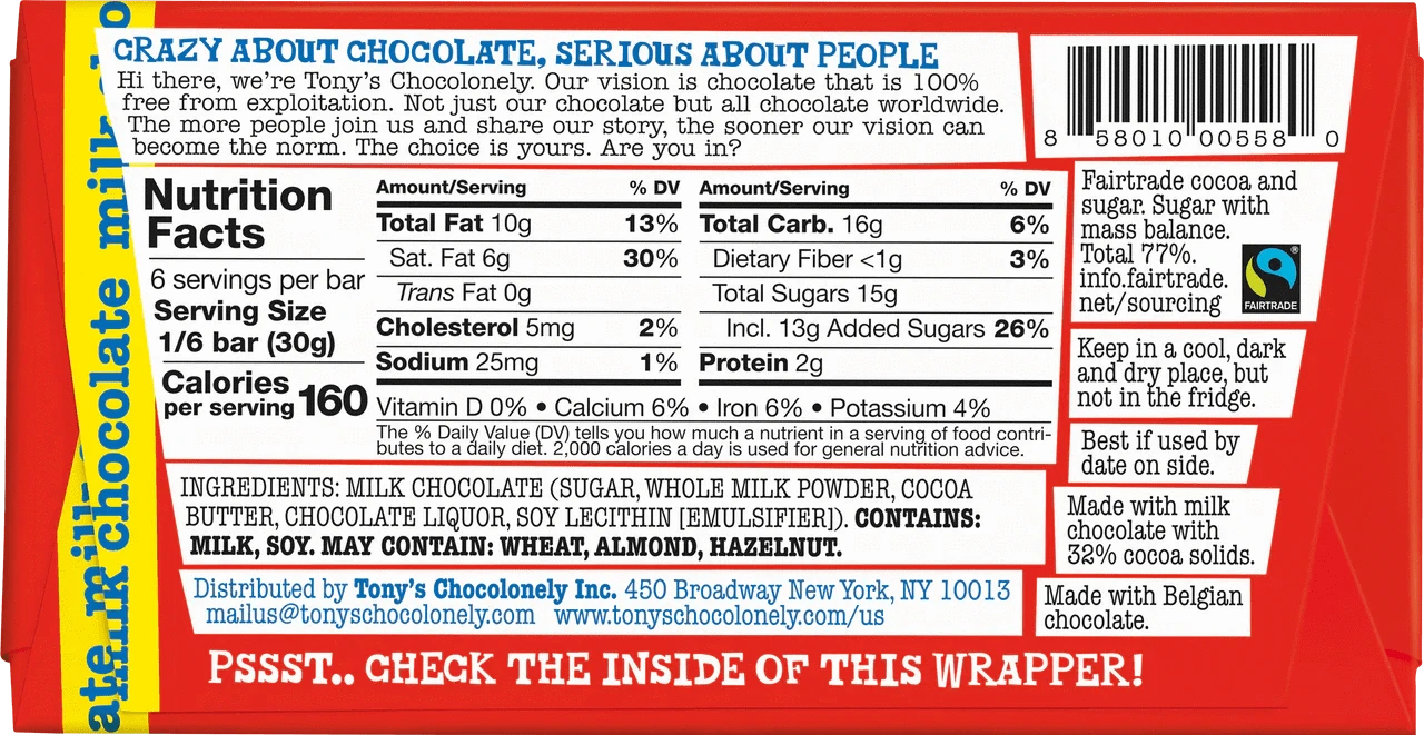 Tony's Chocolonely Snack Foods Tony's Chocolonely Milk Chocolate 32% 180g