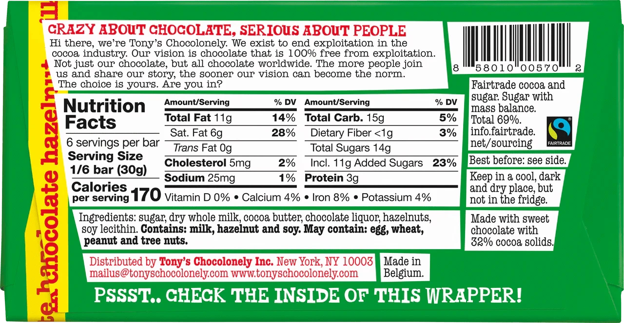 Tony's Chocolonely Snack Foods Tony's Chocolonely Milk Hazelnut 32% 180g