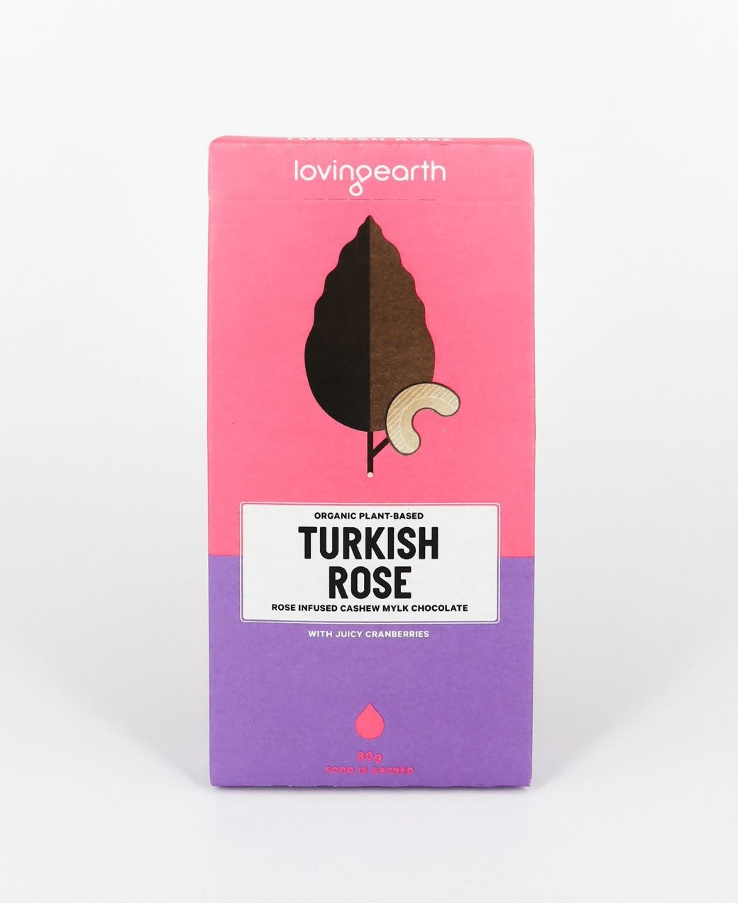 Loving Earth Turkish Rose Cashew Mylk Chocolate With Cranberries 80g