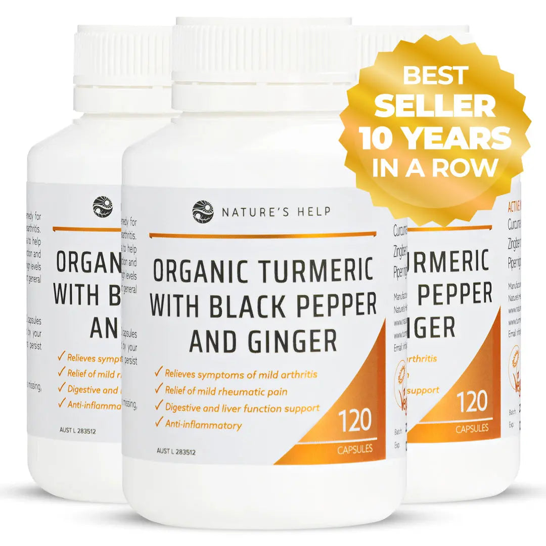 Nature's Help Organic Turmeric With Black Pepper & Ginger 120 Capsules – Value Pack - 3 Bottles