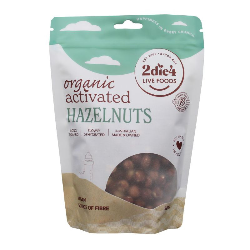 2DIE4 LIVE FOODS Organic Activated Hazelnuts 300g front pack