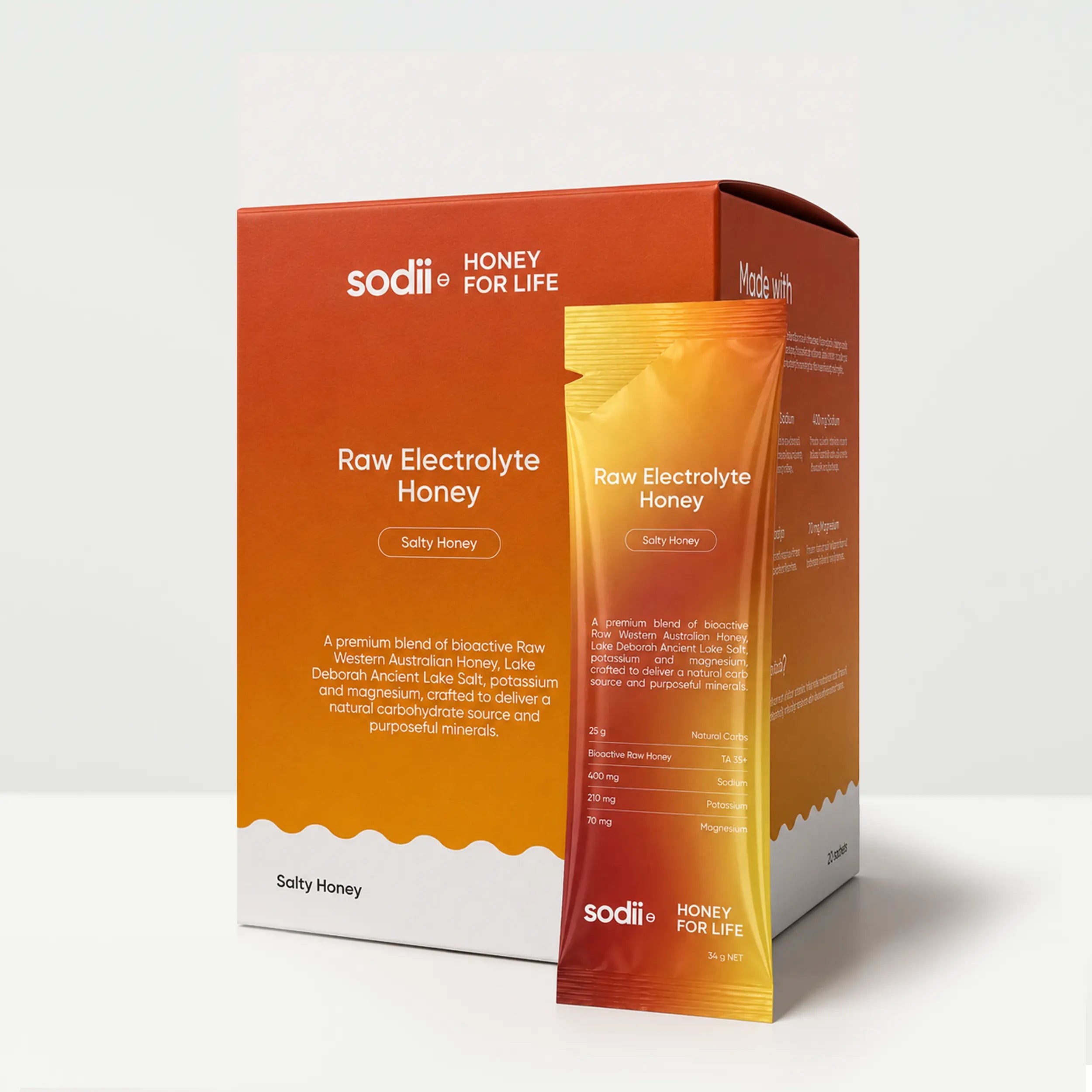 Sodii Raw Electrolyte Honey 20 Sachets front pack