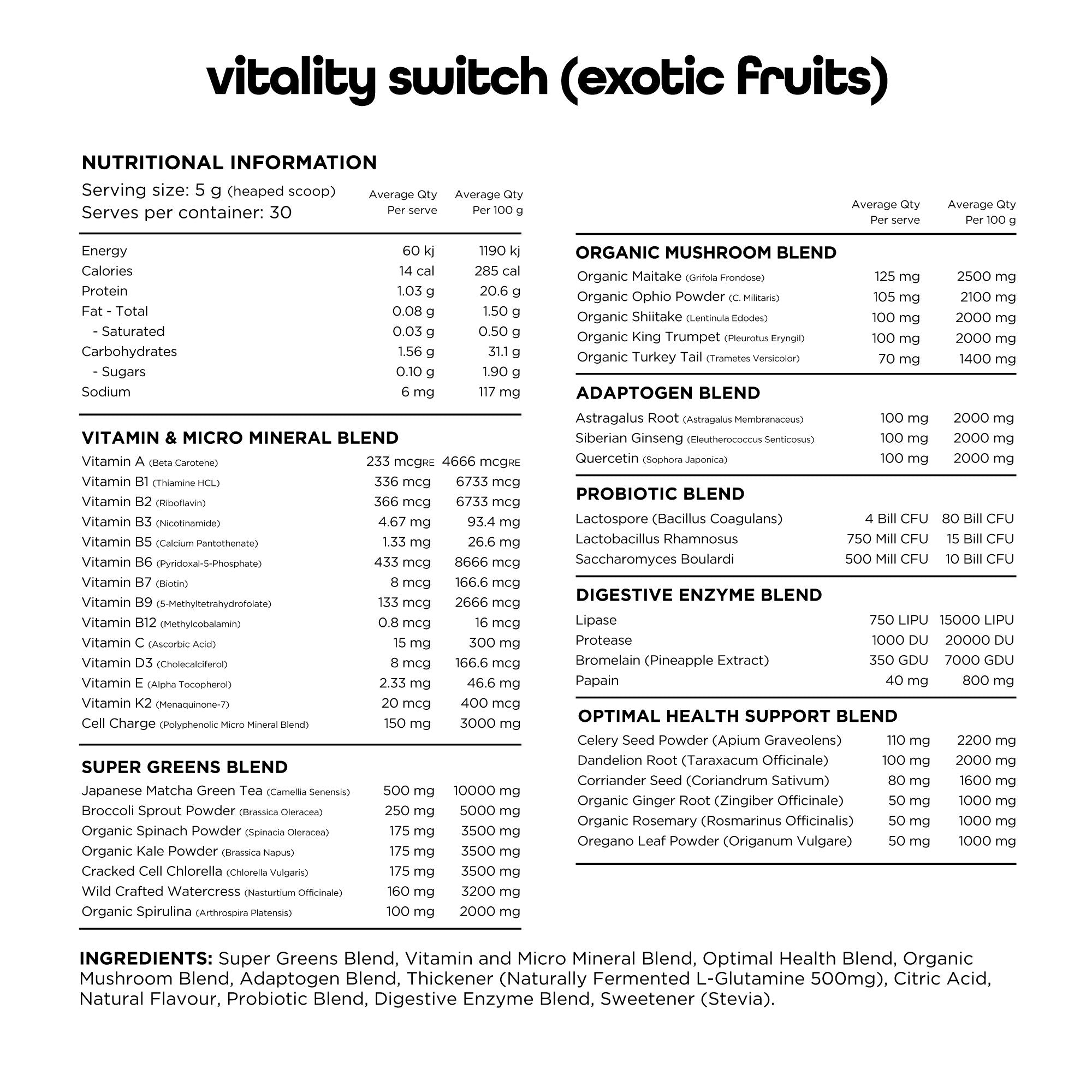 Switch Nutrition Vitality Revitalising Greens Powder Mango Passionfruit 150g